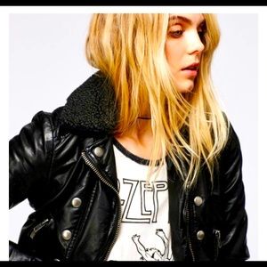 Free People Vegan Leather Moto Jacket Black Small